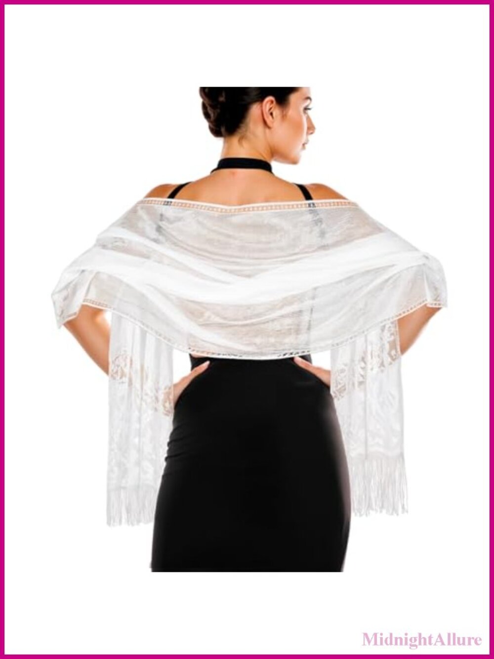 Floral Lace Scarf Shawl with Tassels for Evening Dress Wedding
